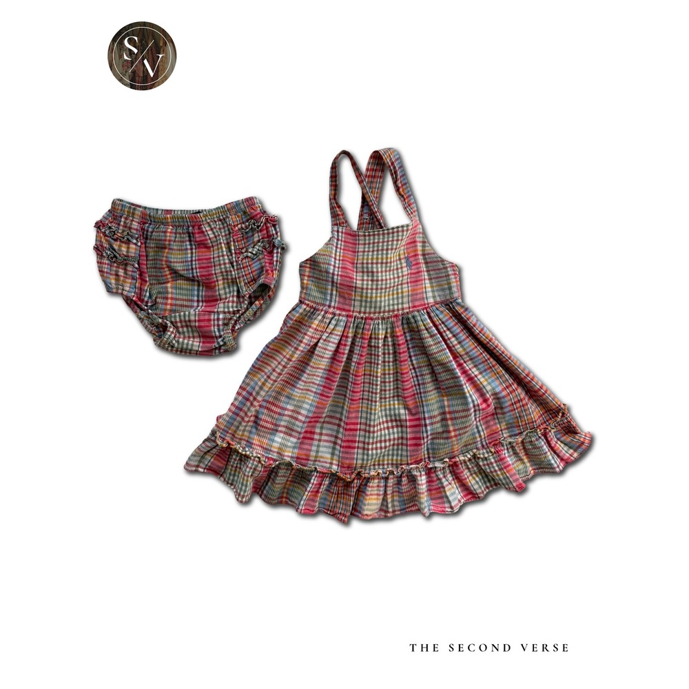 Ralph Lauren Baby Girls Multi Plaid Sundress Coattgecore Bloomers Set 6-12M - Picture 2 of 15